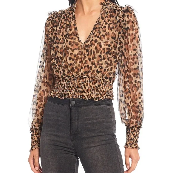Free People Printed Twyla Top in Leopard Combo Size M - Picture 2 of 3